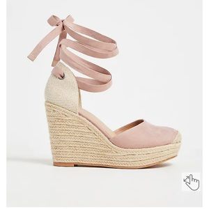 TORRID Blush Faux Suede & Canvas Back Espadrilles Platform Wedge Ankle Wrap